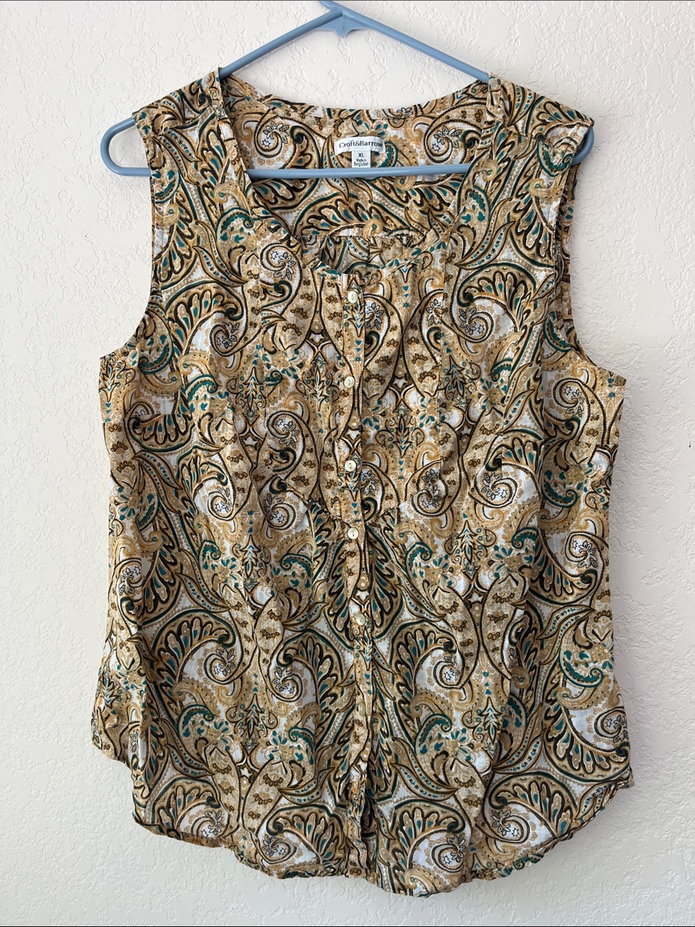 croft & barrow Tan and Teal Paisley Sleeveless Button-Front Camisole
